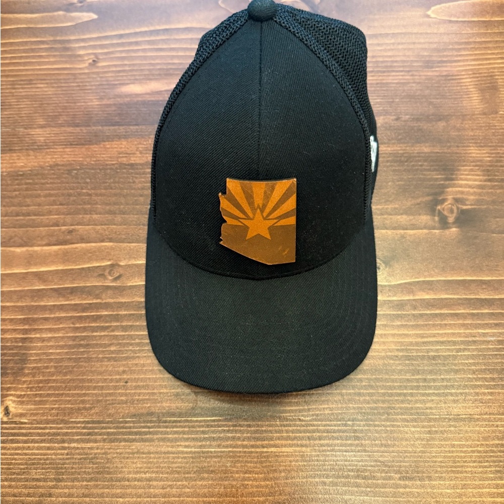 Branded Bills Black and Orange Baseball Cap with Leather Arizona Patch